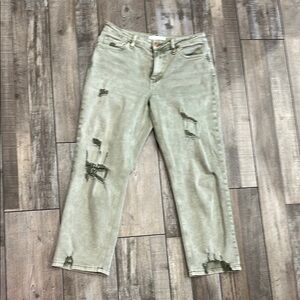 Distressed Olive Green Women Jeans